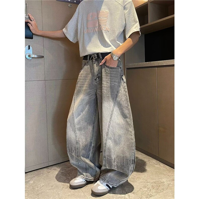 美式复古弯刀牛仔裤夏季新款宽松垂感阔腿ins拖地长裤RK2839-P57,男装牛仔裤,星座412-2