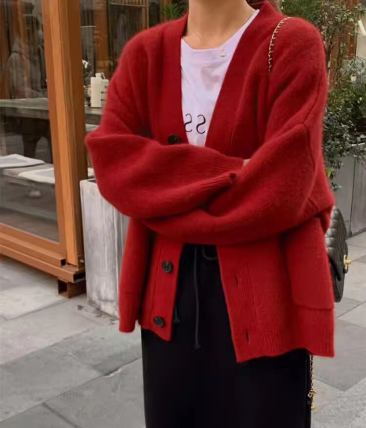 秋季新款舒适显瘦时尚百搭大口袋纯色针织开衫,女装羊毛衫,恒恩羊绒