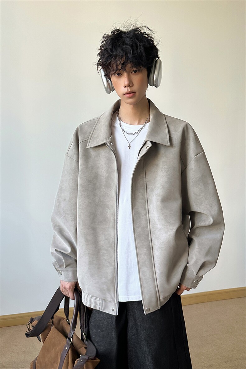 美式高街皮衣外套男生春秋季炸街痞帅机车潮牌宽松休闲翻领皮夹克,男装夹克,电商A102