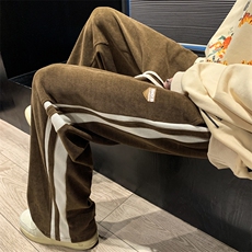 港风秋款男裤灯芯绒条纹直筒贴标宽松休闲长裤h915P35，男装休闲裤，星座1013-1