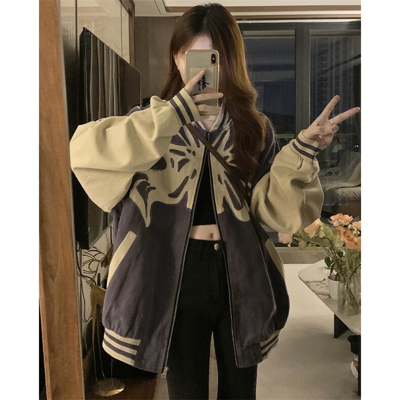 美式复古棒球服外套春秋装新款初中高中学生宽松立领夹克C700-98,男装夹克,星座911-2(原星座613-2）