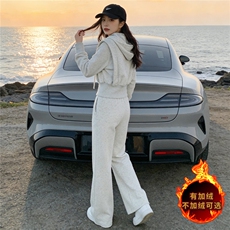 秋冬新款时尚穿搭减龄套装女收腰显瘦浅灰色连帽卫衣阔腿裤两件套，女装套装/套裙，江南