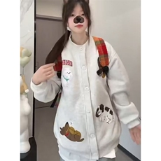 日系卡通小狗毛巾绣圆领卫衣女春秋2025新款慵懒风宽松bf开衫外套，女装短外套，星座516A