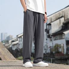 风亚麻透气休闲裤男2025春夏新款直筒垂感裤子2407-P65，男装休闲裤，电商A008