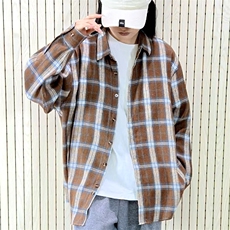春季新款现货（跨境电商）格子男女情侣款潮流宽松格纹衬衣，男装衬衫，星座1107-1