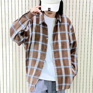 春季新款现货（跨境电商）格子男女情侣款潮流宽松格纹衬衣图片