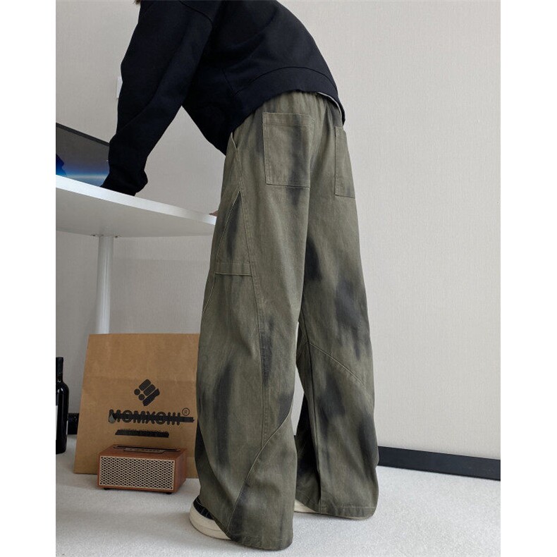 美式高街褶皱宽松裤子男春秋季宽松高级直筒裤子重磅潮牌休闲长裤，男装休闲裤，电商B315