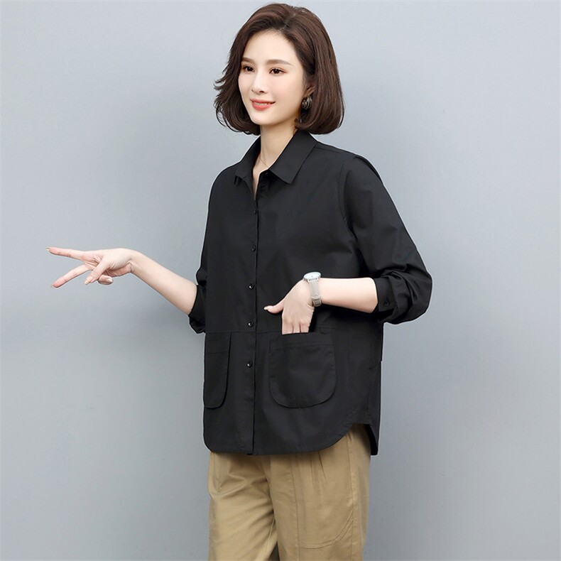 2022年春秋季新款潮韩版衬衫女长袖宽松显瘦单排扣开衫衬衣女棉,女装衬衫,忆绮罗