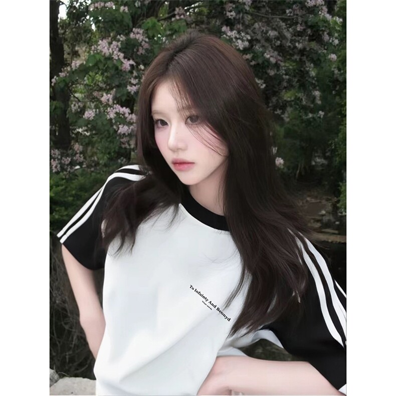 抖音得物品质二开240克宽松纯棉美式潮牌插肩三杠织带短袖T恤，男装T恤，电商A486