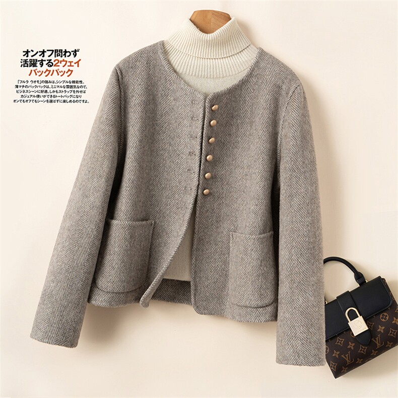 2025百搭时尚圆领短款双兜羊毛大衣，女装双面呢大衣，优远毛呢大衣