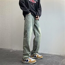 牛仔裤男秋季美式潮大码休闲裤子高街黄泥色环绕拉链B8117P45，男装牛仔裤，星座1116-2