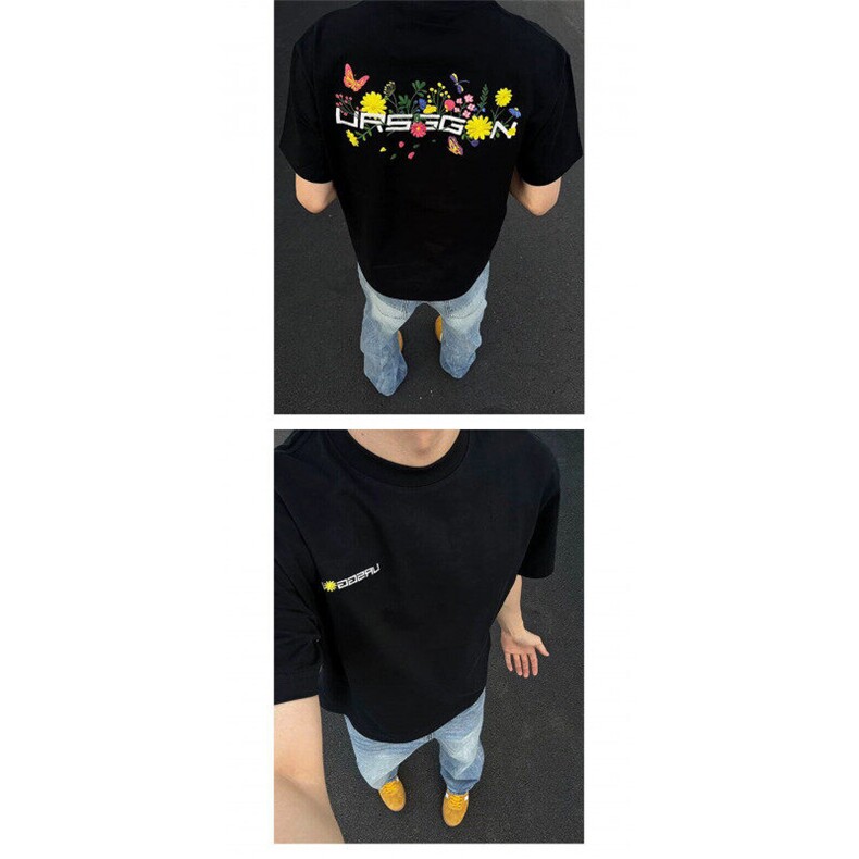 B0696-P35美式潮牌刺绣花卉短袖T恤男女宽松情侣装上衣,男装T恤,星座617A-1（原B318A）