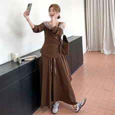韩版显瘦长袖上衣半身裙两件套女2025春秋季新款百搭收腰气质套装，女装套装/套裙，纯色衣恋