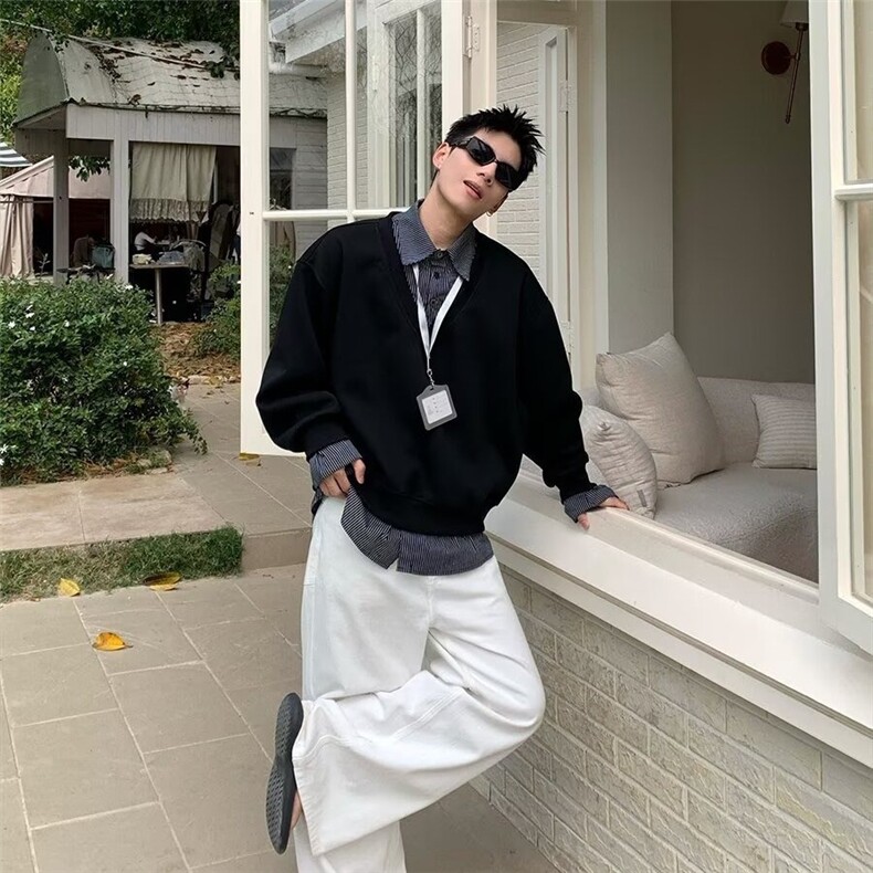 秋冬假两件衬衫领卫衣男韩系时尚上衣潮男宽松百搭套头衣服RHY03,男装衬衫,星座516A