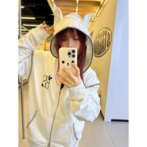 2026新款春秋薄款小众设计感拉链宽松开衫外套连帽卫衣男女F1418图片