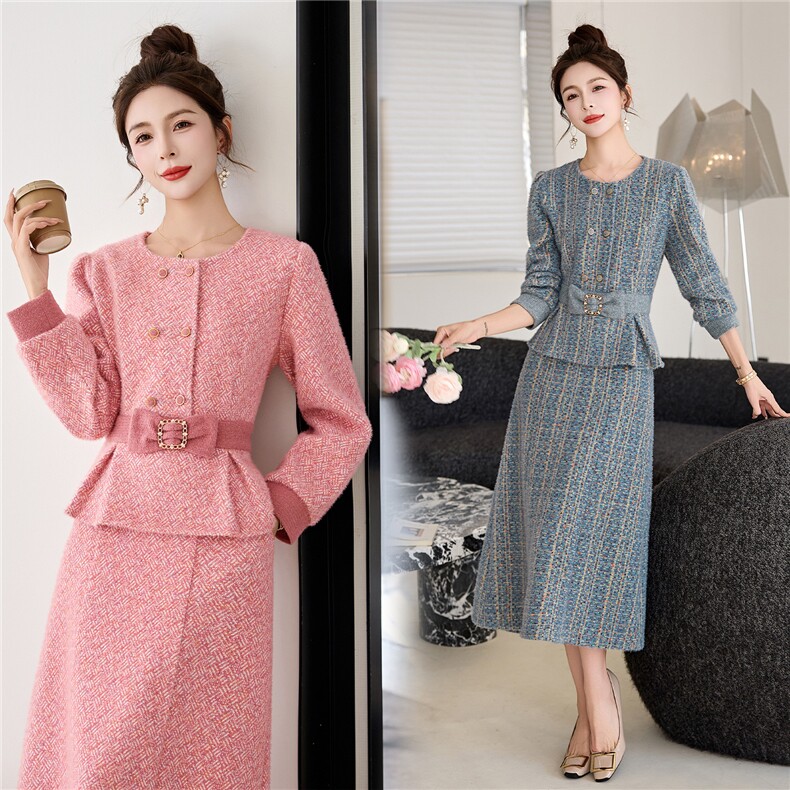 罗得堡2026年春装新款套装小香风连衣裙气质修身毛呢2603，女装套装/套裙，罗得堡