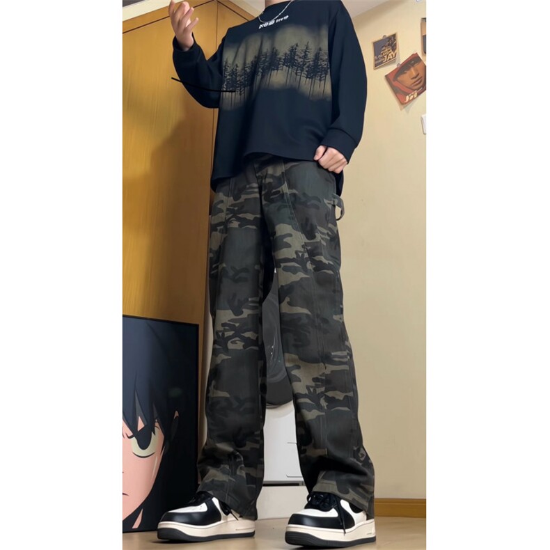 美式显瘦街头迷彩工装裤秋2025新款小个子hiphop登山裤子GJ229P45图片