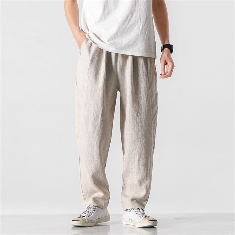 亚麻裤男纯色百搭潮流束脚裤A221/K318，男装休闲裤，电商A221A