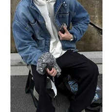 春秋季水洗扎染牛仔外套男女款复古vibe工装夹克宽松立领做旧褂子，男装工装外套，星座1210-1