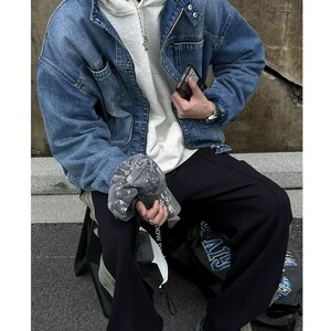 春秋季水洗扎染牛仔外套男女款复古vibe工装夹克宽松立领做旧褂子图片