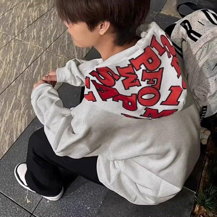 美式连帽卫衣外套男潮牌宽松ins潮流帽衫港风重磅上衣图片