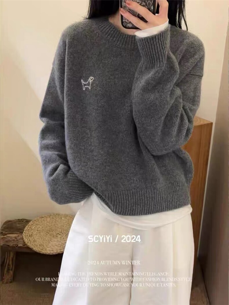 春秋韩版羊毛衫女套头圆领短款宽松百搭打底衫毛衣,女装羊毛衫,梵泰羊绒