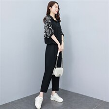中年妈妈两件套大码减龄女装时尚2023夏季宽松显瘦花色中袖裤套装，女装套装/套裙，素月