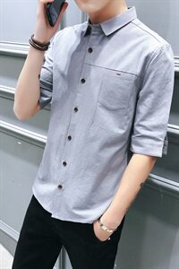 100%棉 夏装新款短袖衬衫男5休闲五分袖款中袖男衬衣 CS006图片