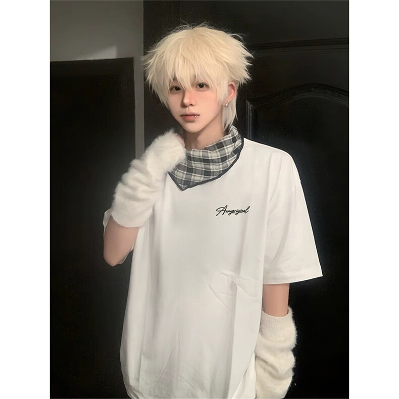 抖音得物供货210克现货宽松纯棉美式潮牌印花落肩袖纯棉T恤AT2117，男装T恤，电商A443