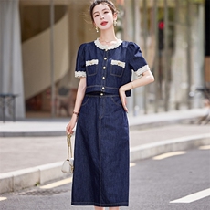 牛仔裙休闲套装女2025夏季时尚新款显瘦薄款短袖上衣半身裙两件套，女装套装/套裙，凯瑟曼