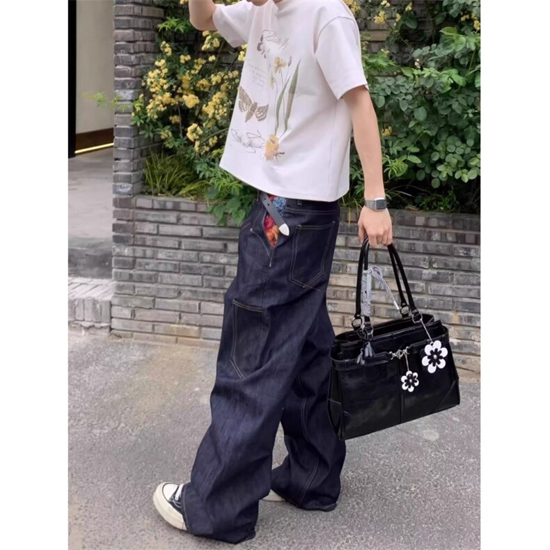 CGG美式丹宁蓝设计感宽松直筒刺绣牛仔裤男hiphop休闲vibe风长裤,男装牛仔裤,四季星座505