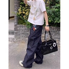 CGG美式丹宁蓝设计感宽松直筒刺绣牛仔裤男hiphop休闲vibe风长裤，男装牛仔裤，四季星座505