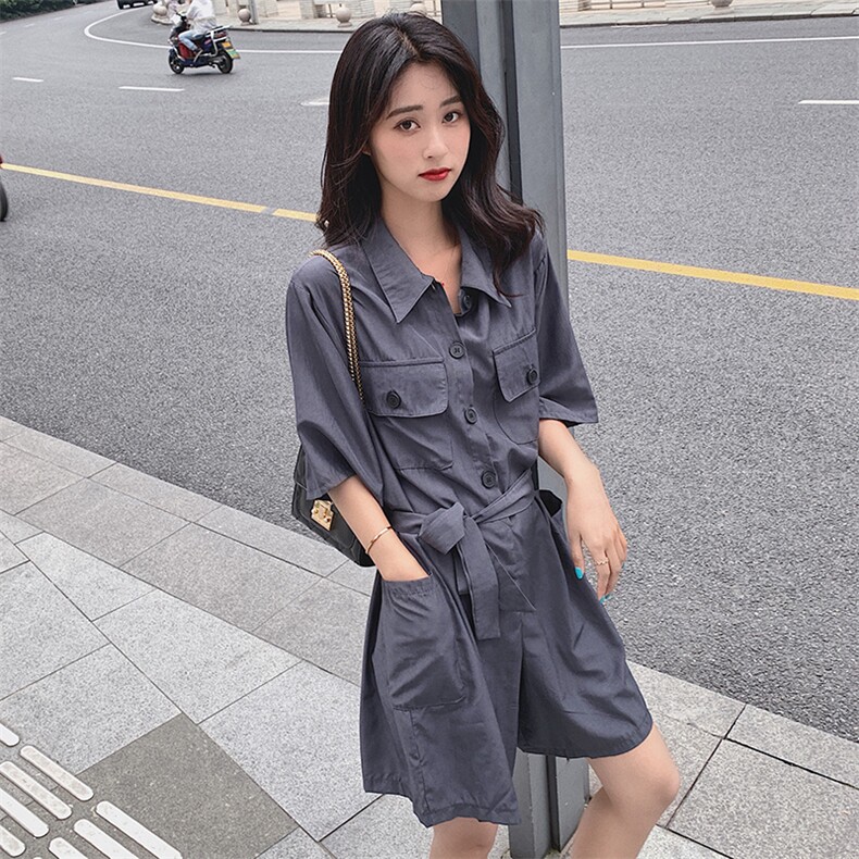 夏季女装连体裤女工装连衣裤收腰连身阔腿裤子18860，女装连体裤，艾青服饰