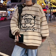 慵懒风情侣毛衣冬季潮流条纹针织衫男女宽松加厚线衣外套M581-p50，男装针织衫/毛衣，星座1008-1