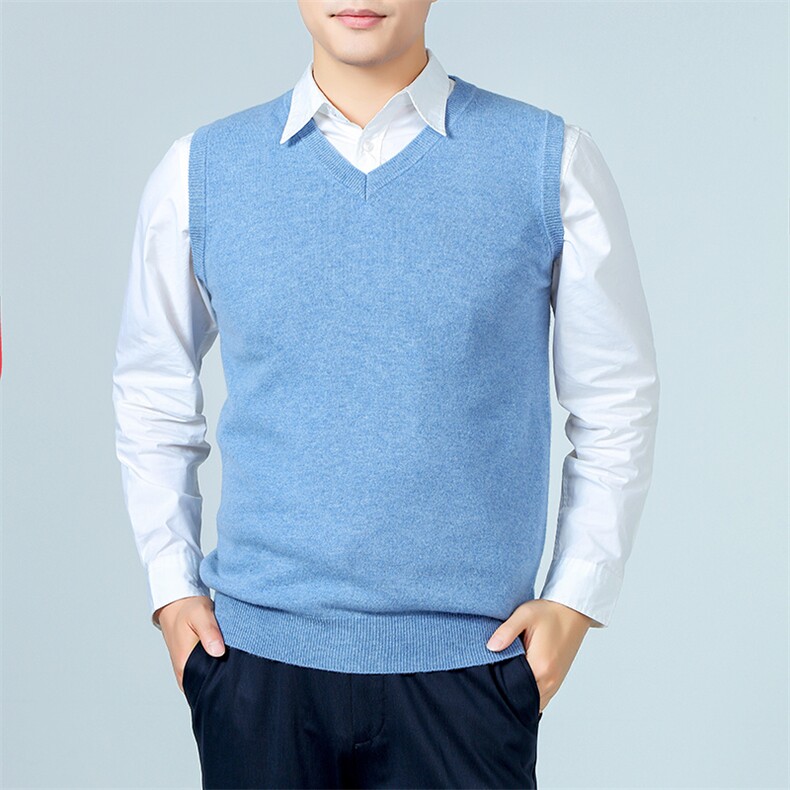 2024年秋季圆领纯色时尚都市套头无袖羊毛衫，男装背心/马甲，牧绒家园高端店