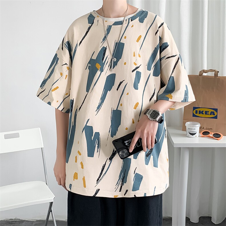 主推2026夏季短袖t恤男女ins港风chic慵懒bf学生扎染上衣T310-p20，男装T恤，星座1008-2