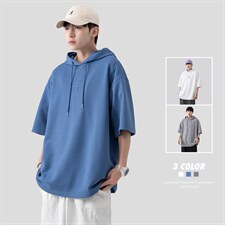 新款优品男士短袖连帽抽绳刺绣字母T恤宽松上衣ZDL3204-P49，男装T恤，星座717