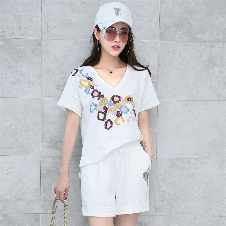 印花潮流短袖运动休闲气质V领短裤口袋套装/套裙2020年夏季,女装套装/套裙,凯瑟曼