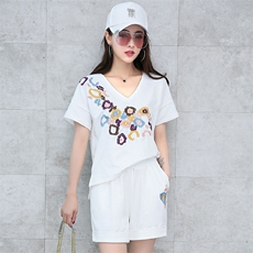 印花潮流短袖运动休闲气质V领短裤口袋套装/套裙2020年夏季，女装套装/套裙，凯瑟曼