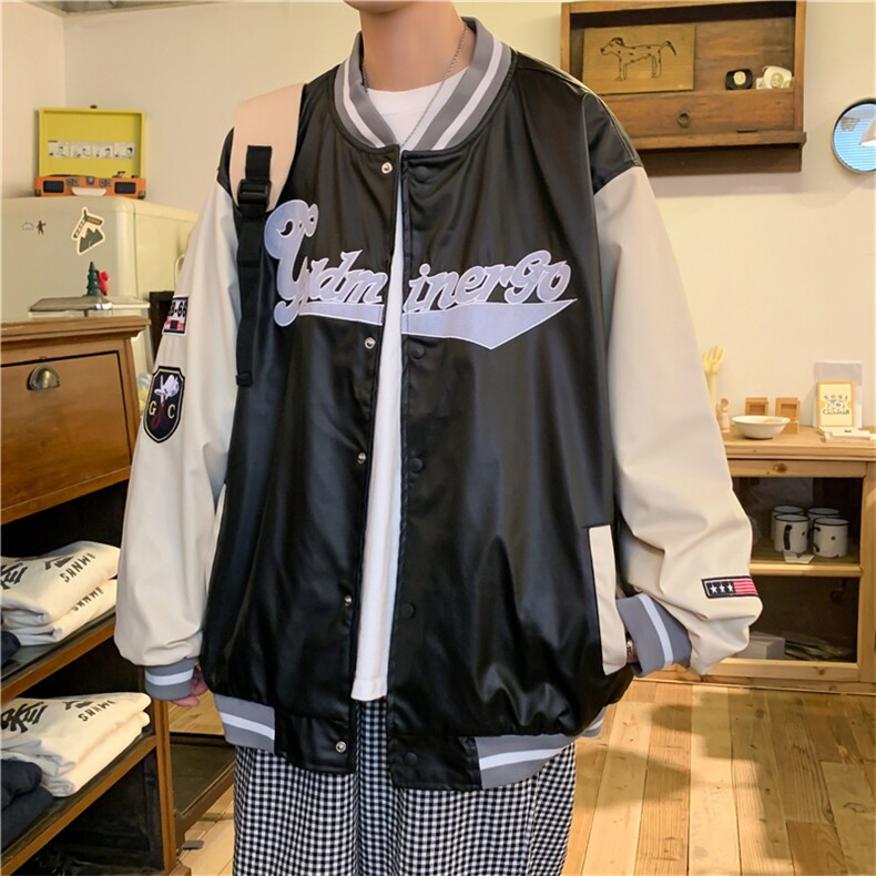 新款双层PU皮重工棒球服M-3XL大码加厚ins潮流W2234-P55,男装夹克,星座512-2