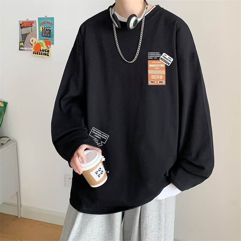 新款百搭日系ins简约纯棉长袖T恤原宿文艺流行卫衣T131-P30网络图，女装T恤，电商B245