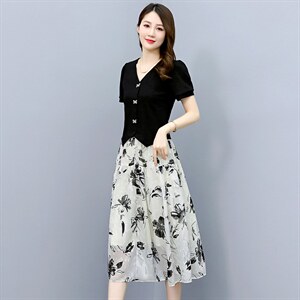 不规则短袖T韩版新款设计感显瘦修身V领套装，女装套装/套裙，布芭啦