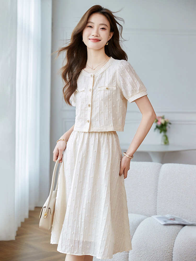 拉夏贝尔官方气质时尚套装女2025年夏季新款小衫半身裙休闲两件套,女装套装/套裙,苗苗