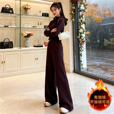 韩系修身显瘦运动套装女秋冬新款拉链开衫连帽卫衣直筒长裤两件套，女装套装/套裙，江南