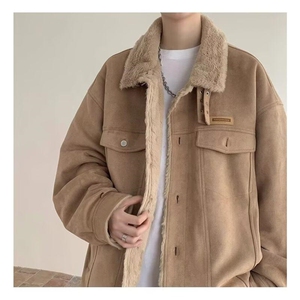 现货鹿皮绒加绒棉服羊羔毛外套男冬季加绒保暖工装棉衣冬装棉服潮图片