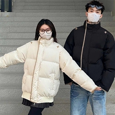 高品质手塞棉贝壳刺绣潮牌纯色棉服大码冬季立领面包服，女装棉衣/棉服，星座1210-1