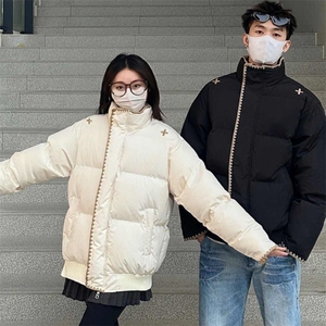 高品质手塞棉 贝壳刺绣潮牌纯色棉服大码冬季立领面包服图片