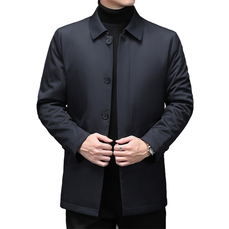 男士翻领纯色羽绒服中年商务休闲加厚白鸭绒外套2023冬季新款男装,男装羽绒服,电商B212（原钱塘6029）
