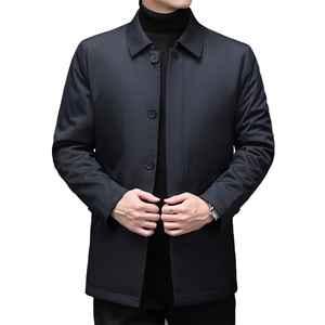 男士翻领纯色羽绒服中年商务休闲加厚白鸭绒外套2023冬季新款男装图片