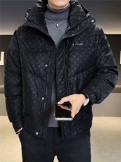 字母暗花贴标PU皮羽绒服连帽外套男上衣A329-YR9967-P235，男装羽绒服，电商A329